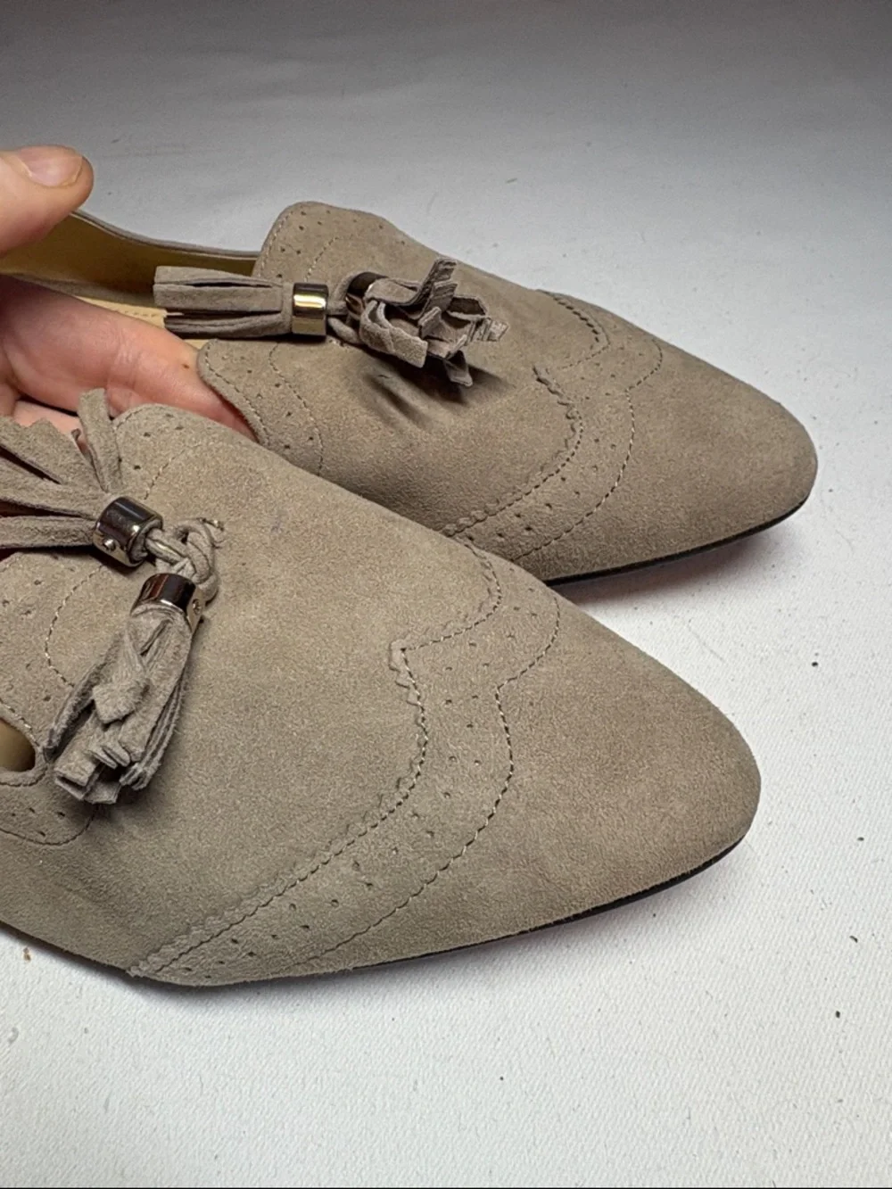 Vince Camuto Taupe Suede Tassel Loafers Size 7.5